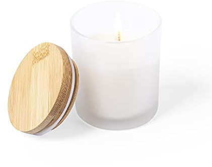 Vela aromática en vaso de cristal translucido con tapa de bambú y aroma a vainilla Pack 3 uds