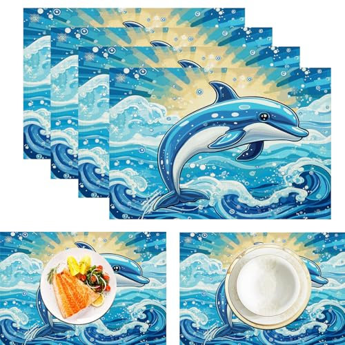 Set di 6pcs tovagliette per tavolo da pranzo,Whirlpool Dolphin,30 x 45 cm,decorazione estiva stagionale per le vacanze,Animali Dei Cartoni Animati,lavabili