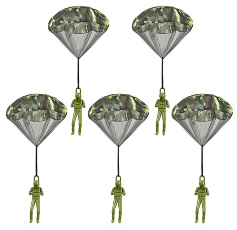 Ismeally 5 Pack Parachute Toy, Tangle Free Throwing Toy Parachute, Top Indoor & Outdoor Toss It Up Flying Toys for Christmas Holiday Birthday Gift Party Favors (Army Green)
