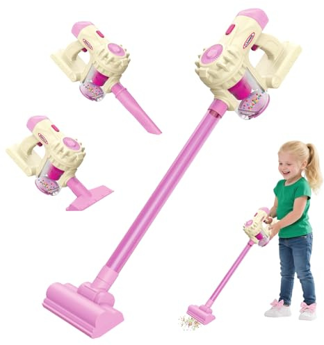 Toddler Vacuum Cleaner, 3 in 1 Kids Vacuum Toy with Weak Suction, Role Play Housekeeping STEM Educational Toy for Girl Boy 3 Year Old (Pink)