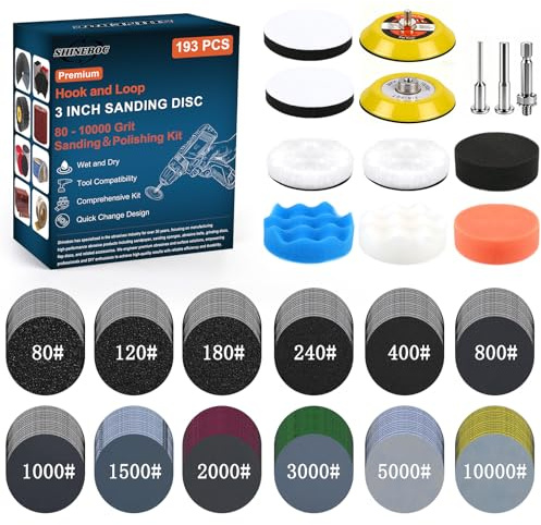 Shineboc Disco de Lija de 75mm, 193 Piezas Kit Pulido Faros Coche para Auto, Madera y Metal