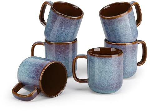 vancasso Coffee Mugs Set of 6, 12 Oz Ceramic Coffee Cups with Handle, Ceramic Unique Glaze Coffee Cup for Cappuccino, Latte, Tea, Cocoa, Dishwasher & Microwave Safe Gift Sets, Blue, Series ONION