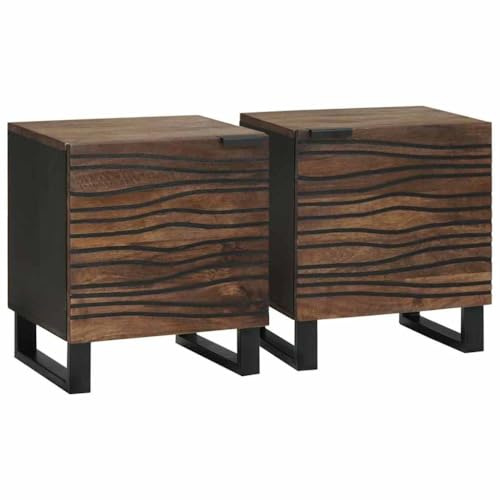 LLEZKBR Mesitas de noche, mesita de noche, 2 piezas, nogal, 40 x 33 x 46 cm, madera maciza de mango, mesitas de noche