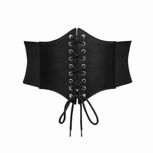 Mjzzh Corsetto elasticizzato con lacci e cintura regolabile, corsetto nero da donna con lacci e cintura, adatto per feste di Halloween, carnevali e feste neon.