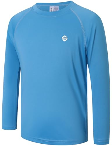 Ewbob Kids UPF 50+ Long Sleeve Rash Guard Quick Dry Tops Blue 11-12Y
