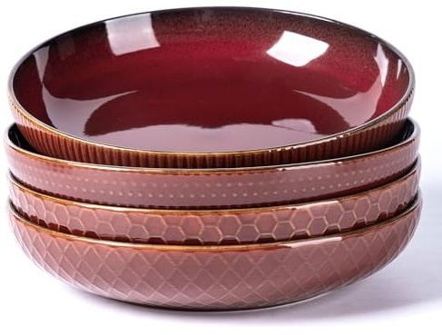 GBhome 9,5 tum stora pastaskålar, 1 200 ml stengods salladsskålar för kök, keramiska serveringsskålar med texturerat mönster för pasta, frukt, grytor, nudel, inflyttningspresent, set med 4