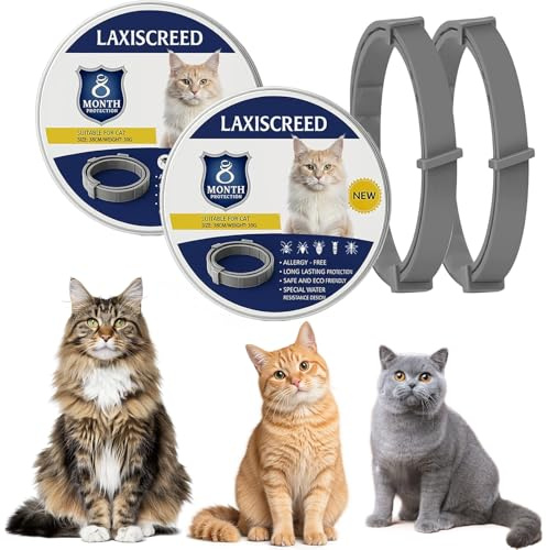 Set di 2 collari per gatti con oli vegetali, 16 mesi, cura a lungo termine, impermeabili, misura regolabile, per gatti e gattini a partire da 7 settimane