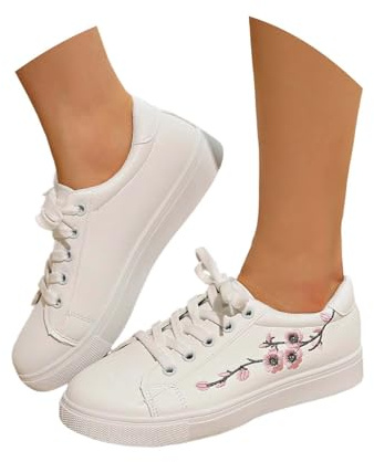 Générique Chaussures Blanches décontractées pour Femme, brodées à Enfiler, Tige en Mesh Respirant et Semelle amortissante, parfaites pour Le Quotidien et la Marche