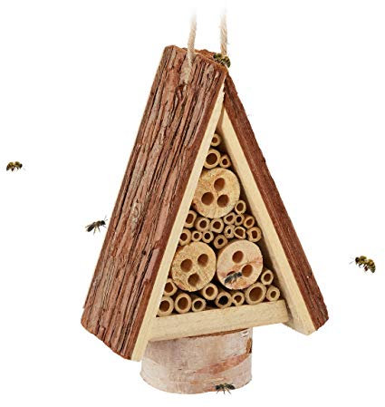 Relaxdays Insektenhotel, Nisthilfe für Wildbienen & Wespen, Garten, Balkon, Bienenhotel HxBxT 22,5 x 16 x 8,5 cm, Natur