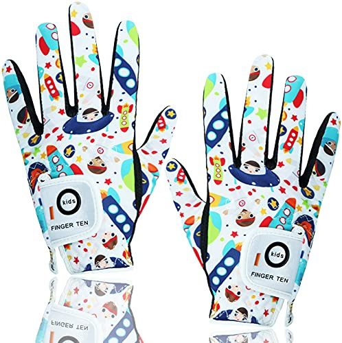 LOVMEAD Golfhandschuhe Kinder Links Rechts 1 Paar, Jungen Mädchen Allwetter Weiß Mikrofaser Rain Grip Golf Handschuh Weicher Komfort Passform Größe XL (Weiß-1 Paar, XL)