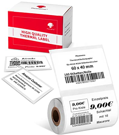 Phomemo Papel De Etiquetas Térmico Para Impresora De Etiquetas M220 M250 M221 M421, Etiquetas Autoadhesivas Multifuncionales Para Oficina, Almacén, Etiquetas De Dirección, 60x40mm, 180 Etiquetas/Rollo