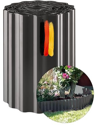 Novatool Borde de jardín de 20 cm de alto I 9 metros I antracita I Riego borde de jardín borde de césped de plástico frontera césped césped césped borde de césped