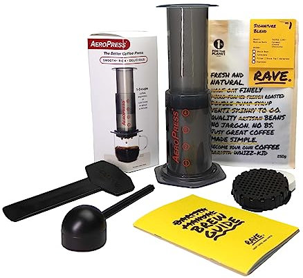 Rave Coffee AeroPress Gift Set with AeroPress Coffee Maker, Delicious 250g Rave Signature Blend Ground Coffee & Brewing Guide
