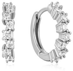 ANIA HAIE Damen Creolen EDIT EAR Ohrringe aus 925 Sterling Silber, besetzt mit 16 Zirkonia, Größe: 11,5 mm, inkl. Geschenkverpackung