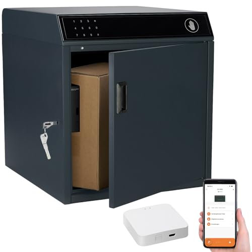 AGT Paketbox XL: Paketbriefkasten mit WLAN-Gateway, Stahl, 46 x 50 x 50 cm, PIN, App (Briefkasten mit Paketfach, Design-Paketkasten)