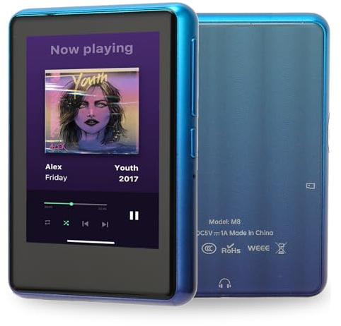 MP3-spelare, BT 5.0 256GB 2,4-tums TFT-musikspelare med Full Pekskärm, med Trådbundna Hörlurar, för Windows 98 ME 2K XP Vista 7, för OSX 10 (Svart)
