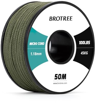 Brotree Microseil 1,18 mm Paracord 50m Polyesterseil Spule – 45 kg Bruchlast (Militärgrün)