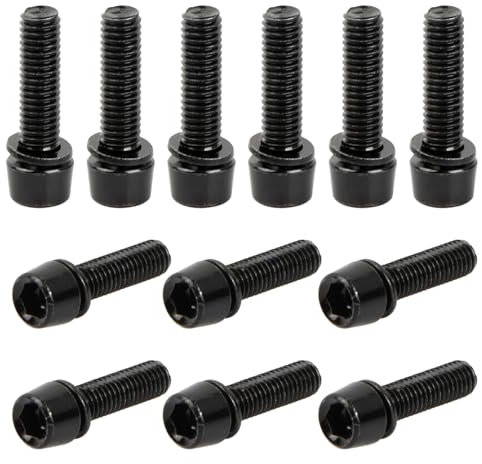 12 Stück Fahrrad Vorbau Schrauben, M5x18mm Fahrradschaftschrauben, Fahrrad Stamm Bolzen mit Unterlegsscheiben, Kegelkopf Schraube, Fahrrad Kegelschrauben für Mountainbike (Schwarz)