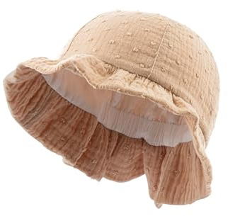 Sterntaler Mädchen Sommer Hut aus Musselin - UV-Schutz 50+ Sonnen Hut mit Futter aus Batist (Bio) - Fischerhut - Baby und Kinder Sommer Mütze, beige, Größe 49