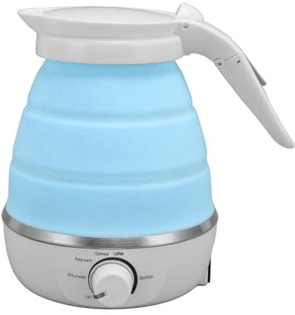 Hervidor de Viaje, Hervidor Eléctrico de Viaje 600ml 850W Hervidor Eléctrico Portátil Plegable con Adaptador para Aislamiento, Calentar Leche, Hacer café (BLUE)