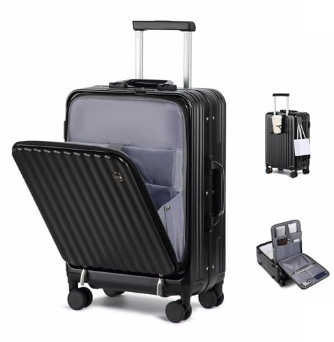 Sea choice Handgepäck Koffer Hartschalen-Reisekoffer aus PC mit Front Laptopfach Rollkoffer USB-Anschluss mit 8 Spinner Rädern TSA Schloss und Getränkehalter