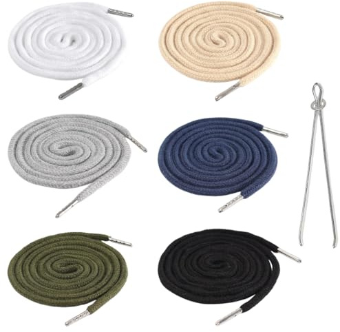 GXGM Cordón Elástico de Algodón y Poliéster para Sudaderas, Pantalones de Chándal, Abrigos - Universal 130 cm, 7 Piezas con Enhebrador de Cinturón