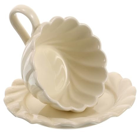 ANDRESLAD Ceramic Mug Set Saucer for Latte and Espresso White Porcelain Mugs for Tea Party Cute Aesthetic Cups for Coffee and Hot Drinks