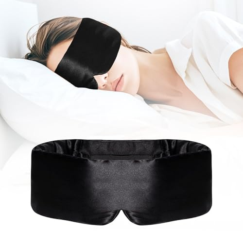 Seiden-Schlafmaske Weiche 100%Maulbeerseiden-Augenmaske mit verstellbarem Kopfband, verstellbare Schlafmaske für Herren und Frauen, lichtundurchlässig für Nachtschlaf, Reisen und Nickerchen (Schwarz)