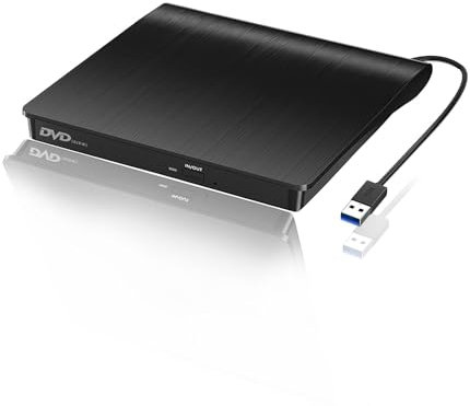 Kinetxiaxia Lecteur CD/DVD Externe pour PC, USB 3.0 Graveur DVD Externe Optique Portable CD/DVD -/+RW Drive, Mince DVD Player Transmission Rapide Câble USB Intégrée pour Windows/MacOS/Laptop/Desktops