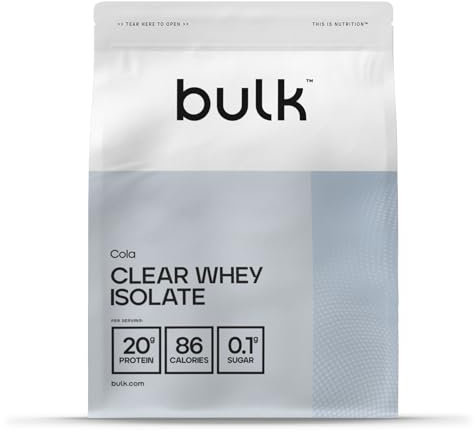 Bulk Clear Whey Isolate, 500 g, 20 Portions, Coca, 20 g de protéines, 86 calories, Lactosérum hydrolysé à absorption rapide, Boisson rafraîchissante, Les emballages peuvent varier