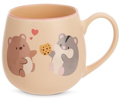 NICI-Taza mymochi Friends for Life de 400 ml, 8 x 9 cm, Beis, con asa, de Porcelana, Bebidas frías y Calientes, café, té, Leche, Cacao, 61827, Color Beige