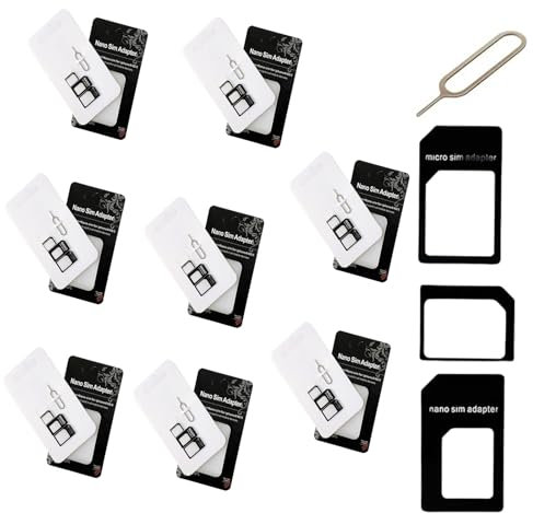 Kit adaptador de tarjeta SIM de 8 piezas, kit convertidor SIM estándar 4 en 1, bolígrafo emergente de bandeja de acero, adecuado para la mayoría de teléfonos móviles y portátiles