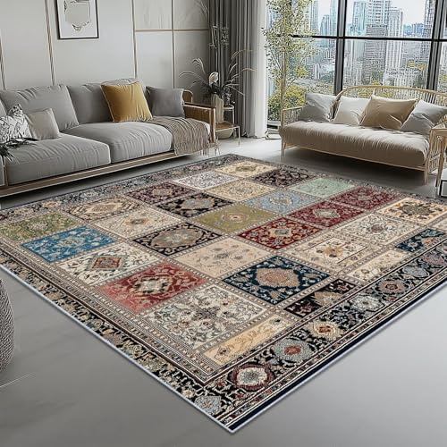 Antiscivolo Tappeto Salotto Tradizionale Stile Persiano Floreale Tema, Flanella Lavabile in Lavatrice Tappeti per Soggiorno e Camera da Letto 60 x 110 cm, Cachi Morbido Scendiletto