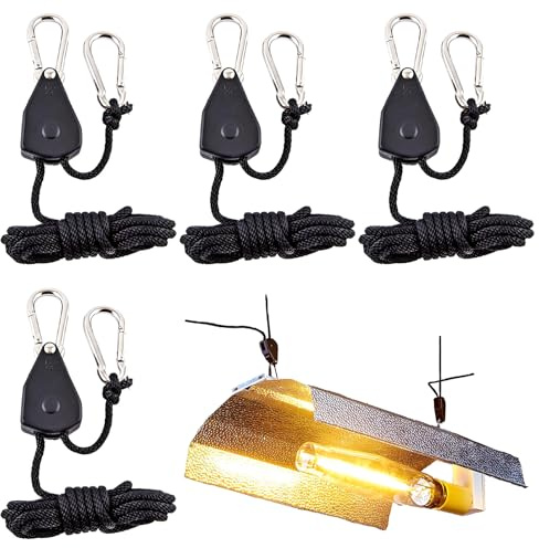 Reflective Tent Guy Ropes, 4Pcs Reflective Cord Tent Guide Rope, 2M Tents Guy Ropes with Pulley for Outdoor Camping Hiking Awning Tents Plant Growing (Black)