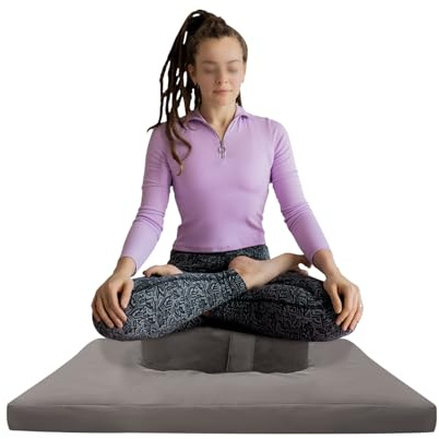 Meditation Cushion Set 31.5in Floor Pillow Zafu Zabuton with Washable Cover Buckwheat Fill for Yoga Practice Reading Relaxation Comfortable Ergonomic Support Portable Lightweight Design (Grey)