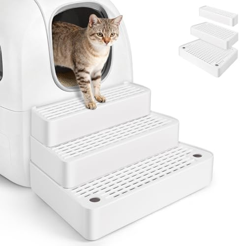 Bartuke Rampa Extragrande de 3 escalones, Caja de Arena Ajustable para Gatos con función de Filtro, fácil de Limpiar para Gatos Mayores y Gatitos (Blanco)