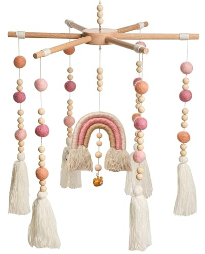 let's make Mobile Baby für Babybett Boho Regenbogen Holz Windspiel Mobile Wickeltisch Zubehör, Neugeborenen Geschenk Deko