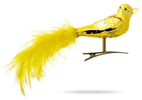 Sikora BS461 Essentials 3er Set traditioneller Christbaumschmuck aus Glas Clip Vögel mit Federschwanz Hochglanz, Farbe/Modell:Gold Hochglanz 3er Set, Größe:Länge ca. 17 cm