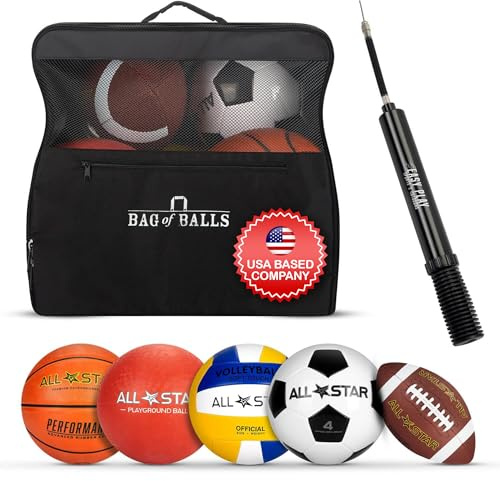 Easy Play Sports and Outdoors - Complete Sports Balls w/Bag, Pump for Boys - Kickball, Volleyball, Soccer Ball, Football, Basketball - Outdoor Play