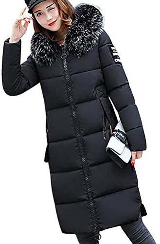 Tomwell Abrigo Plumas de Cremallera Acolchado Chaqueta Largo con Capucha de Larga para Mujer Invierno Chaqueta Plumón Parka