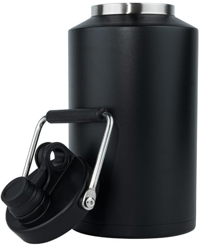 Kerilyn Insulated Gallon Jug with Handle, One Gallon, 128oz Stainless Steel, Large Double Vacuum Water Bottle for Hot & Cold Drinks, Wide Mouth, Sweat Proof, Great for Travel, Camping, Black