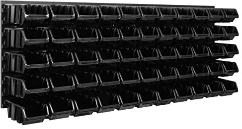 Lagersystem Werkstattregal | 115 x 39 cm | 55 stck. Box | Wandregal mit Stapelboxen - Wandplatten Extra Starke Schüttenregal Warkzeuglochwand Lagerregal Garage Regal