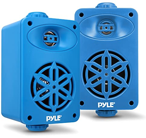 PyleUsa Indoor Outdoor Speakers Pair - 200 Watt Dual Waterproof 3.5” 2-Way Full Range System w/ 1/2” High Compliance Polymer Tweeter - in-Home, Boat, Marine, Deck, Patio, Poolside (Blue) - PDWR35BL