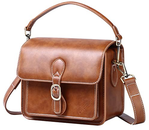 Cwatcun Camera Shoulder Bag Compact Camera Case Waterproof Retro Compatible for Canon Nikon Sony SLR DSLR Mirrorless Camera and Lens Brown, Medium