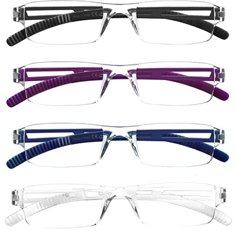 COJWIS 4er-Pack Rahmenlose Lesebrille für Damen und Herren Leicht und Bequem Anti Blaulicht Lesehilfe /TR90 Brille (4 Farbe Mischen, 3.50, multiplier_x)