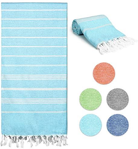 Sarsumir Strandtuch Badetuch Groß 90x180cm Hamamtuch Schnelltrocknend Saunatuch Damen Herren Fitness Gym Sport Yoga Handtuch Baumwolle Reisehandtuch Duschtuch, Hellblau