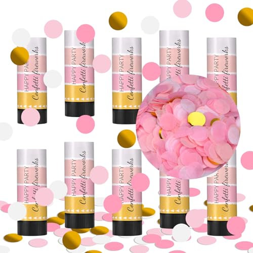 LoQuick Konfettikanone, 10 Stück Handheld Konfetti Poppers, Konfetti Kanone Biologisch Abbaubar, Konfetti Shooter, Papier Konfettikanonen Poppers, für Hochzeit, Geburtstag, Babyparty, Party (Rot)