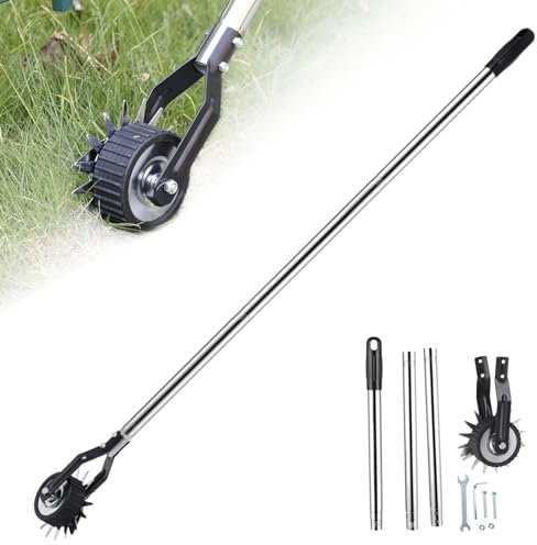 Peosaard Edger Lawn Tool, 53.2 inch Manual Lawn Edger, Rotary Grass Edger Tool with Wheel, Garden Edger with 3 Sections Stainless Steel Handle for Landscaping Sidewalk Yard