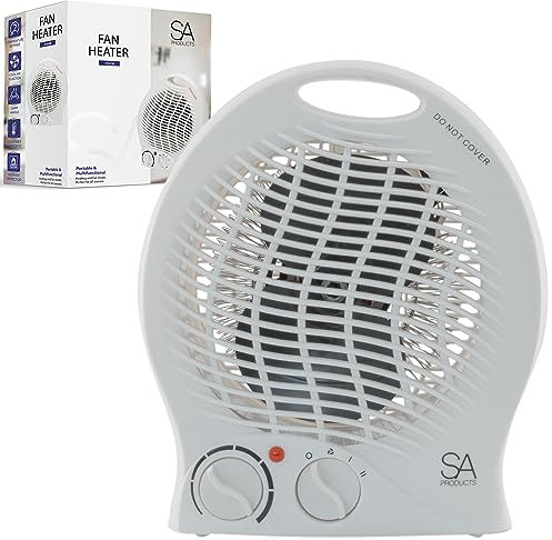 SA Products Fan Heater, Electric Heater, Portable Heater with 2 Heat Settings | Electric Fan Heater with Overheat Protection | Heaters for Home, Room Heater, Heaters for home Low Energy Silent (White)
