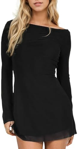 EMOTTOS Mini Robe Dos Nu pour Femme, Robe de Cocktail Sexy Maille avec Bretelles Réglables, Robe Transparentes Moulante à Col Rond pour Les Soirées Festives, Noir, M